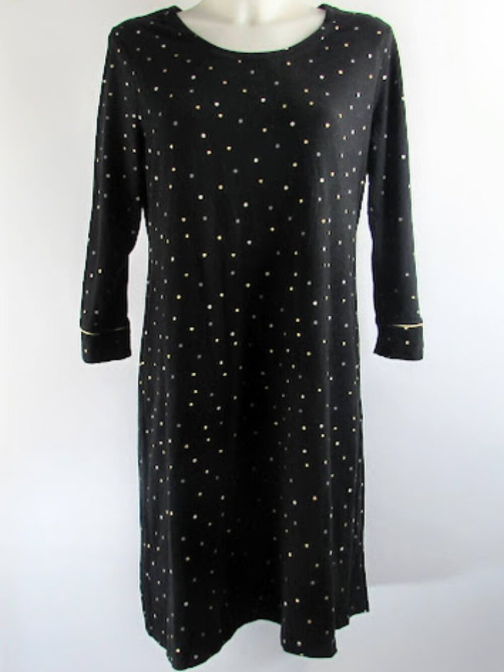 Soma Womens Polka Dot 3/4 Sleeve Nightgown Size M Black Knee Length Stretch